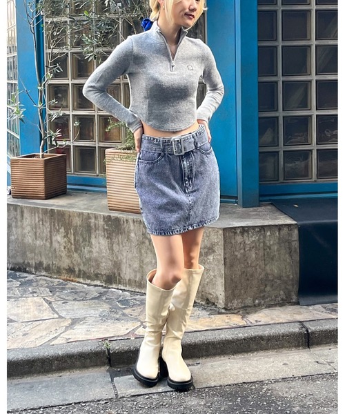 3.3 Field Trip （3.3フィールドトリップ）の「3.3 Field Trip／ベルトツキデニムスカート 2100044（デニムスカート・レディース・ブラック/ブルー・MEDIUM/LARGE）」の9枚目の写真