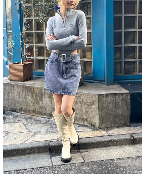 3.3 Field Trip （3.3フィールドトリップ）の「3.3 Field Trip／ベルトツキデニムスカート 2100044（デニムスカート・レディース・ブラック/ブルー・MEDIUM/LARGE）」の8枚目の写真