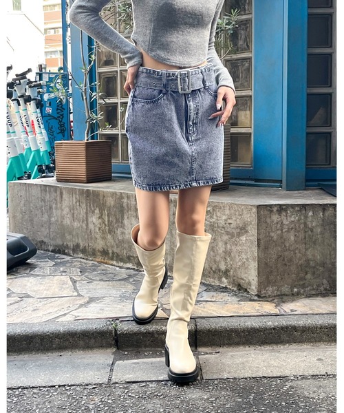 3.3 Field Trip （3.3フィールドトリップ）の「3.3 Field Trip／ベルトツキデニムスカート 2100044（デニムスカート・レディース・ブラック/ブルー・MEDIUM/LARGE）」の7枚目の写真