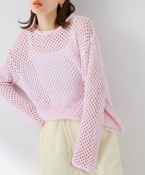 URBAN RESEARCH Sonny Label(アーバンリサーチサニーレーベル)の「メッシュアミニットプルオーバー(ニット/セーター・レディース・オフホワイト/ベージュ系その他/ピンク・FREE)」の3枚目の写真