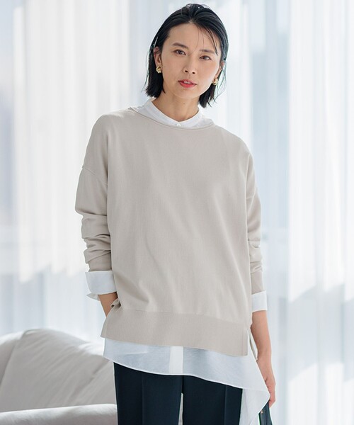 23区(ニジュウサンク)の「【洗える】コットンポリエステルストレッチ オーバーサイズ ニット(ニット/セーター・レディース・ブルー系/ベージュ系1/ベージュ系/オレンジ系/ブルー系1/ブラック系1・38)」の3枚目の写真