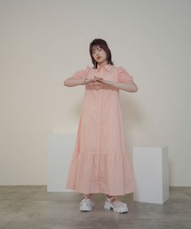 mimi toujours | チェック スリーブ フレアヘム シャツ ワンピース  mimi toujours×itsPeachi(ワンピース)