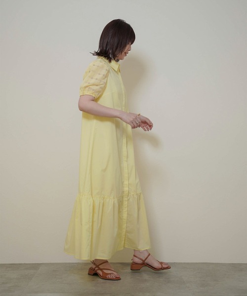 mimi toujours（ミミトゥジュール）の「チェック スリーブ フレアヘム シャツ ワンピース  mimi toujours×itsPeachi（ワンピース・レディース・レモンイエロー/コーラルピンク・M）」の3枚目の写真