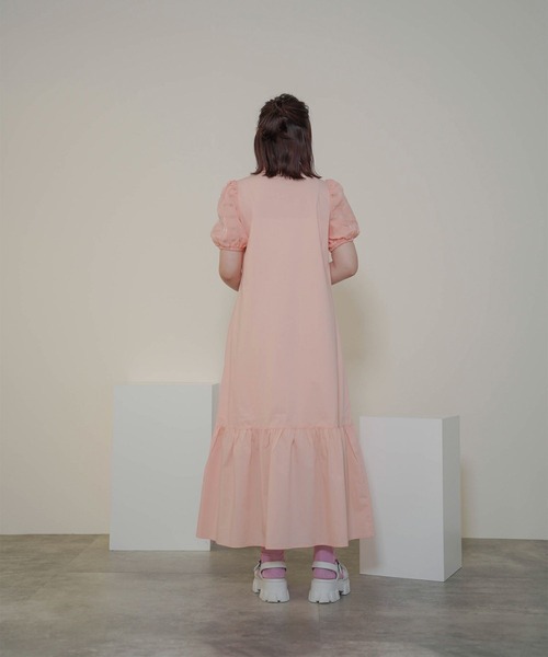 mimi toujours（ミミトゥジュール）の「チェック スリーブ フレアヘム シャツ ワンピース  mimi toujours×itsPeachi（ワンピース・レディース・レモンイエロー/コーラルピンク・M）」の12枚目の写真