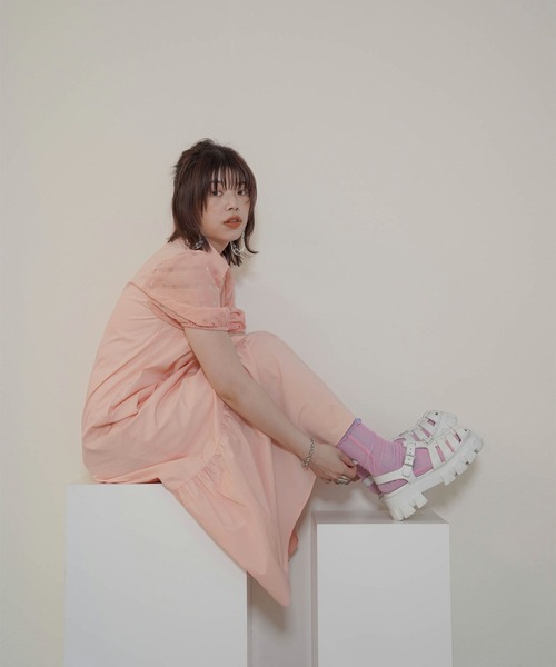 mimi toujours（ミミトゥジュール）の「チェック スリーブ フレアヘム シャツ ワンピース  mimi toujours×itsPeachi（ワンピース・レディース・レモンイエロー/コーラルピンク・M）」の11枚目の写真