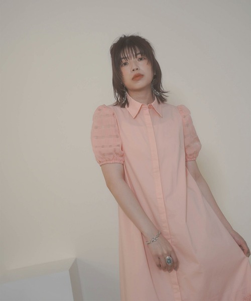 mimi toujours（ミミトゥジュール）の「チェック スリーブ フレアヘム シャツ ワンピース  mimi toujours×itsPeachi（ワンピース・レディース・レモンイエロー/コーラルピンク・M）」の13枚目の写真