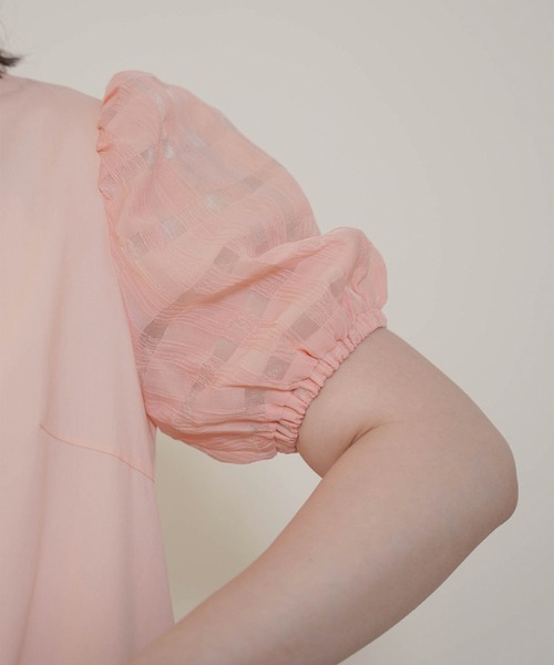 mimi toujours（ミミトゥジュール）の「チェック スリーブ フレアヘム シャツ ワンピース  mimi toujours×itsPeachi（ワンピース・レディース・レモンイエロー/コーラルピンク・M）」の15枚目の写真