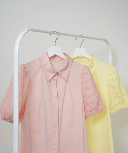 mimi toujours（ミミトゥジュール）の「チェック スリーブ フレアヘム シャツ ワンピース  mimi toujours×itsPeachi（ワンピース・レディース・レモンイエロー/コーラルピンク・M）」の19枚目の写真