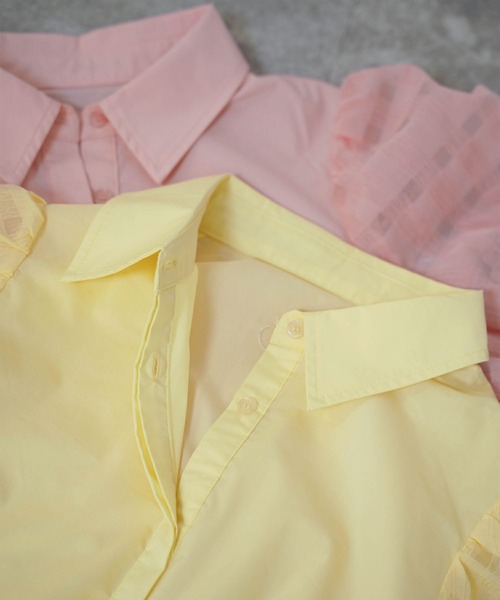 mimi toujours（ミミトゥジュール）の「チェック スリーブ フレアヘム シャツ ワンピース  mimi toujours×itsPeachi（ワンピース・レディース・レモンイエロー/コーラルピンク・M）」の20枚目の写真