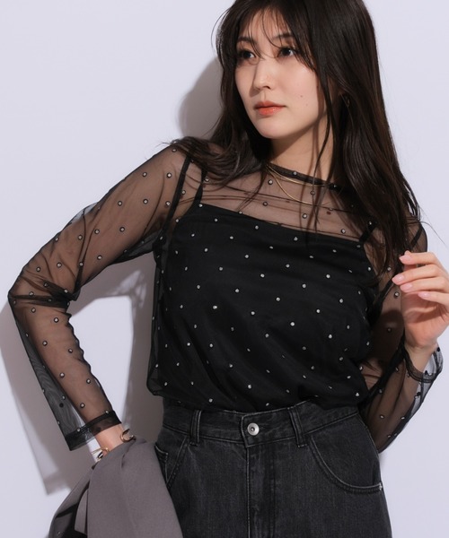 Mystrada トップス　チュールカットソー　新品 Mystrada（マイストラーダ）の「チュールカットソー（Tシャツ