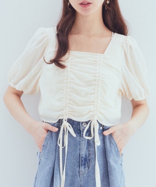 earth music&ecology（アースミュージックアンドエコロジー）の「SET2点パフスリーブブラウス+キャミワンピース（ワンピース・レディース・ライトグレー/パープル/ミント/アイボリー・FREE）」の2枚目の写真