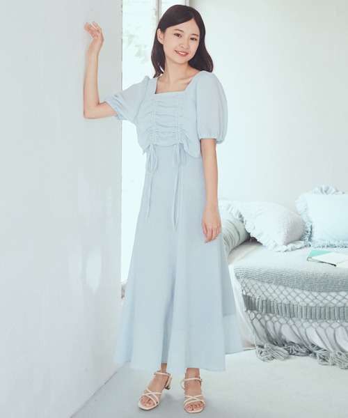 earth music&ecology（アースミュージックアンドエコロジー）の「SET2点パフスリーブブラウス+キャミワンピース（ワンピース・レディース・ライトグレー/パープル/ミント/アイボリー・FREE）」の6枚目の写真