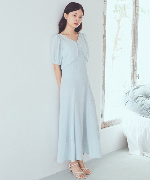 earth music&ecology（アースミュージックアンドエコロジー）の「SET2点パフスリーブブラウス+キャミワンピース（ワンピース・レディース・ライトグレー/パープル/ミント/アイボリー・FREE）」の8枚目の写真