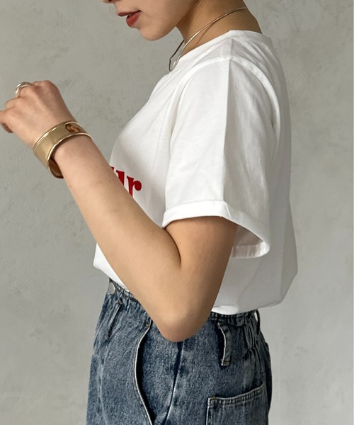 Thevon（ゼボン）の「フロッキーロゴプリントTシャツ（Tシャツ/カットソー・レディース・ホワイト/チャコールグレー/オフホワイト/ブルー/ベージュ・FREE）」の18枚目の写真