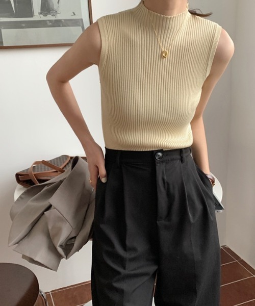 H.TOKYO（エイチトウキョウ）の「ハイネックリブニット（ニット/セーター・レディース・グレー/イエロー/グリーン/ブラック/ベージュ・FREE）」の3枚目の写真