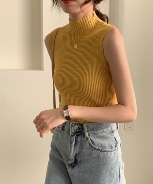 H.TOKYO（エイチトウキョウ）の「ハイネックリブニット（ニット/セーター・レディース・グレー/イエロー/グリーン/ブラック/ベージュ・FREE）」の5枚目の写真