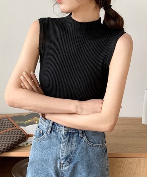 H.TOKYO（エイチトウキョウ）の「ハイネックリブニット（ニット/セーター・レディース・グレー/イエロー/グリーン/ブラック/ベージュ・FREE）」の2枚目の写真