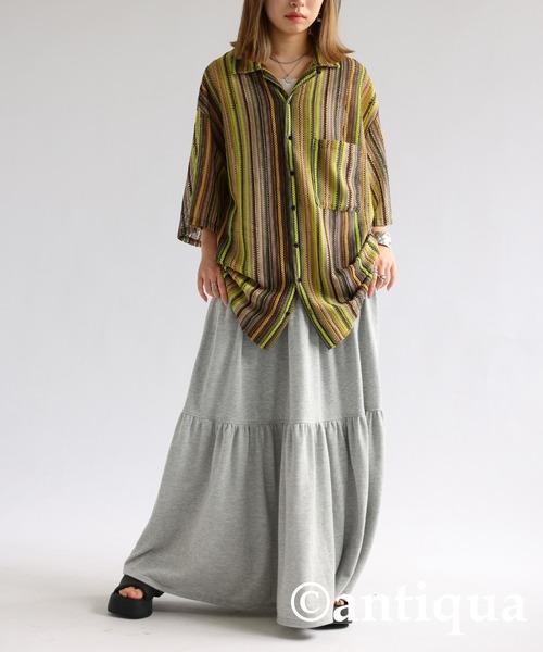 antiqua(アンティカ)の「ストライプニットシャツ(シャツ/ブラウス・レディース・ブルーグリーン/イエロー・ONESIZE)」の12枚目の写真