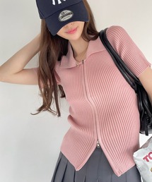 ダブルジップ コンパクト 半袖 ニット