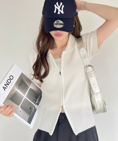 Ada.(エイダ)の「ダブルジップ コンパクト 半袖 ニット(Tシャツ/カットソー・レディース・ブラック/ホワイト/ピンク・FREE)」の19枚目の写真