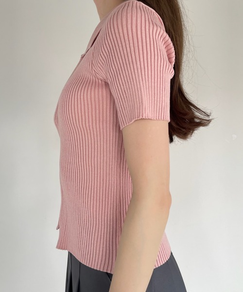 Ada.(エイダ)の「ダブルジップ コンパクト 半袖 ニット(Tシャツ/カットソー・レディース・ブラック/ホワイト/ピンク・FREE)」の5枚目の写真