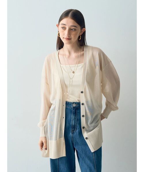 YECCA VECCA（イェッカヴェッカ）の「シアーニットミドル丈カーディガン（カーディガン/ボレロ・レディース・ブラック/ライトベージュ/グリーン系その他3・FREE）」の13枚目の写真