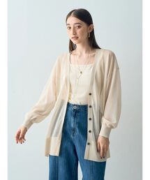シアーニットミドル丈カーディガン