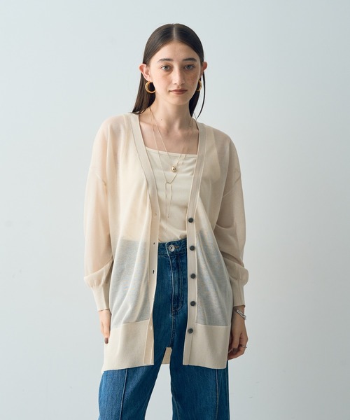 YECCA VECCA（イェッカヴェッカ）の「シアーニットミドル丈カーディガン（カーディガン/ボレロ・レディース・ブラック/ライトベージュ/グリーン系その他3・FREE）」の5枚目の写真