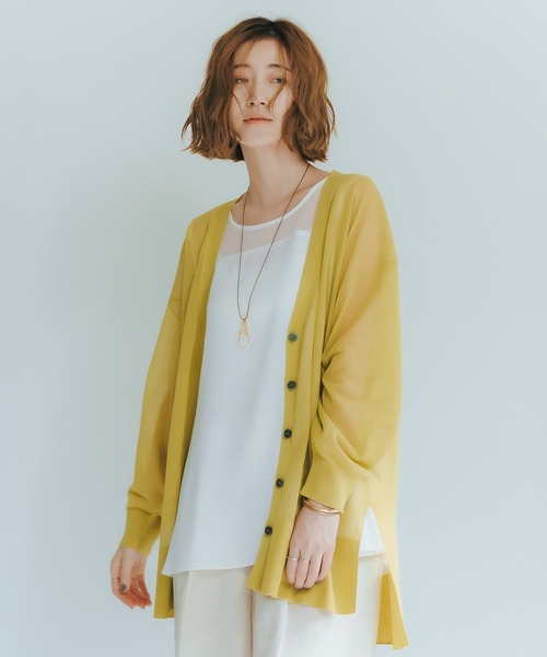 YECCA VECCA（イェッカヴェッカ）の「シアーニットミドル丈カーディガン（カーディガン/ボレロ・レディース・ブラック/ライトベージュ/グリーン系その他3・FREE）」の4枚目の写真