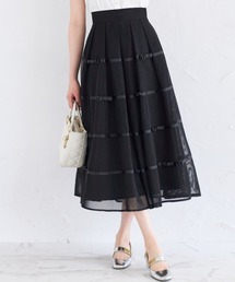 デコレーションリボンメッシュタックフレアスカート