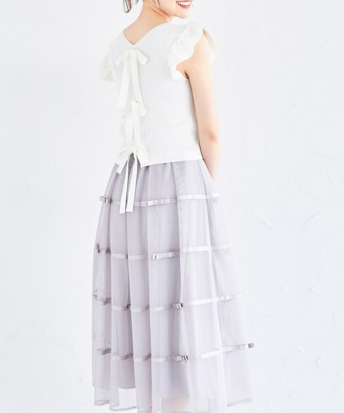 tocco closet(トッコ クローゼット)の「デコレーションリボンメッシュタックフレアスカート(スカート・レディース・ピンク/ブラック/グレー・M)」の9枚目の写真