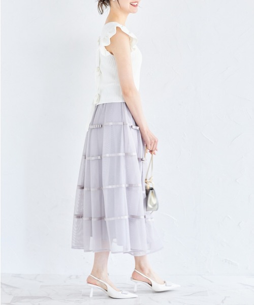 tocco closet(トッコ クローゼット)の「デコレーションリボンメッシュタックフレアスカート(スカート・レディース・ピンク/ブラック/グレー・M)」の11枚目の写真