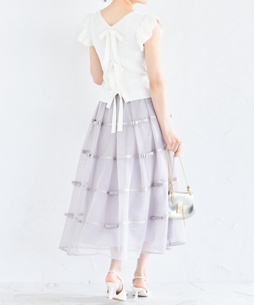 tocco closet(トッコ クローゼット)の「デコレーションリボンメッシュタックフレアスカート(スカート・レディース・ピンク/ブラック/グレー・M)」の12枚目の写真