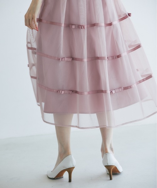 tocco closet(トッコ クローゼット)の「デコレーションリボンメッシュタックフレアスカート(スカート・レディース・ピンク/ブラック/グレー・M)」の17枚目の写真