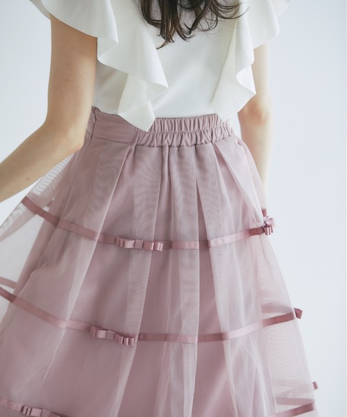 tocco closet(トッコ クローゼット)の「デコレーションリボンメッシュタックフレアスカート(スカート・レディース・ピンク/ブラック/グレー・M)」の18枚目の写真