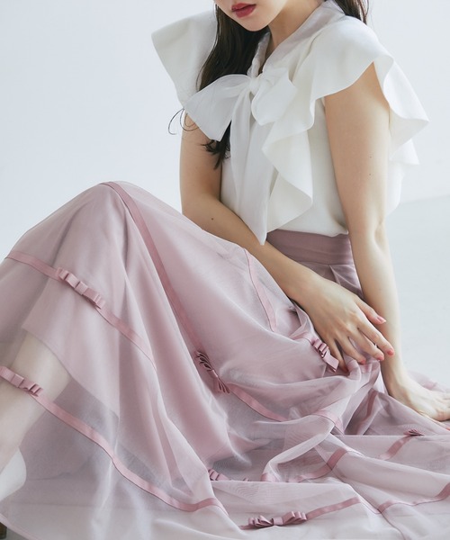 tocco closet(トッコ クローゼット)の「デコレーションリボンメッシュタックフレアスカート(スカート・レディース・ピンク/ブラック/グレー・M)」の19枚目の写真