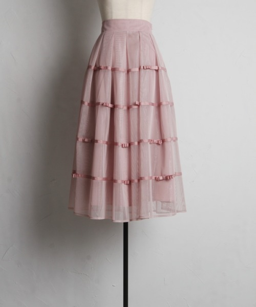 tocco closet(トッコ クローゼット)の「デコレーションリボンメッシュタックフレアスカート(スカート・レディース・ピンク/ブラック/グレー・M)」の20枚目の写真