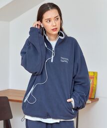 FFEIN | 【FFEIN(フェイン)】ロゴ配色スタンドフリースハーフジップ / 刺繍 オーバーサイズ ジップ ドローコード(スウェット)
