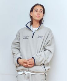 FFEIN | 【FFEIN(フェイン)】ロゴ配色スタンドフリースハーフジップ / 刺繍 オーバーサイズ ジップ ドローコード(スウェット)