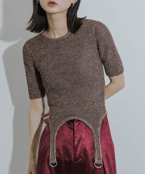 SENSE OF PLACE by URBAN RESEARCH（センスオブプレイスバイアーバンリサーチ）の「ガーターデザインセーター(5分袖)（ニット/セーター・レディース・ベージュ/ブラック/ブラウン・ONE）」の3枚目の写真