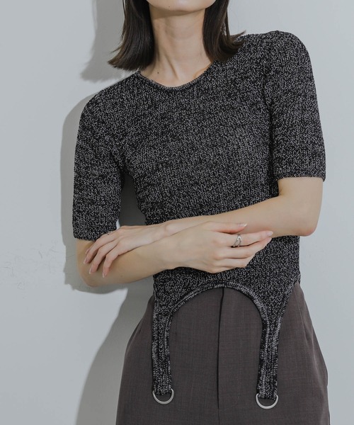 SENSE OF PLACE by URBAN RESEARCH（センスオブプレイスバイアーバンリサーチ）の「ガーターデザインセーター(5分袖)（ニット/セーター・レディース・ベージュ/ブラック/ブラウン・ONE）」の2枚目の写真