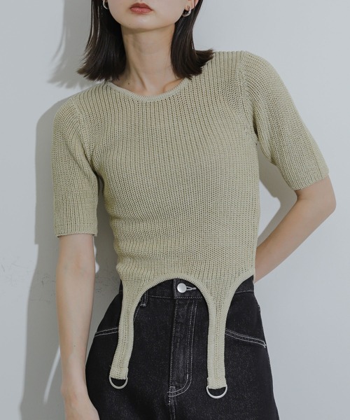 SENSE OF PLACE by URBAN RESEARCH（センスオブプレイスバイアーバンリサーチ）の「ガーターデザインセーター(5分袖)（ニット/セーター・レディース・ベージュ/ブラック/ブラウン・ONE）」の5枚目の写真