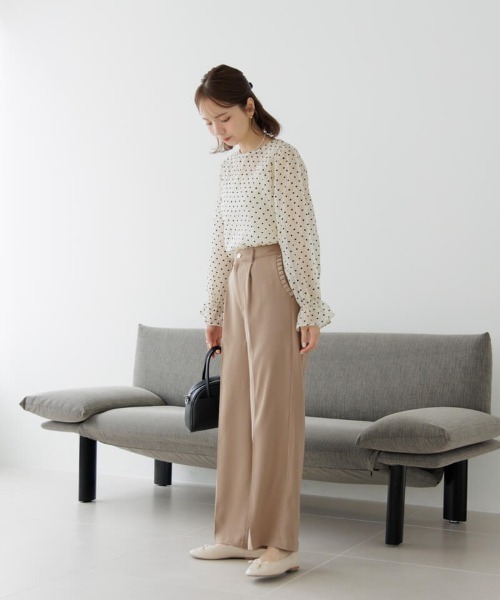 美品★45R★フラワー　タックパンツ　キュロットパンツ　ボタニカル セール】スモーキータックパンツ（その他パンツ）｜flower