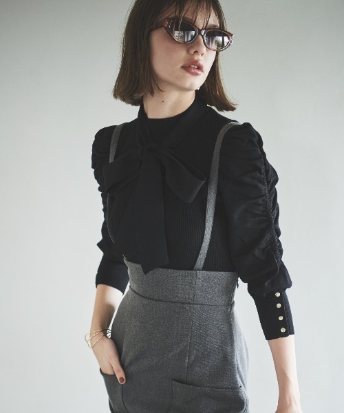 【セール】袖ギャザーボウタイ付きニットプルオーバー（ニット/セーター）｜And Couture（アンドクチュール） pattayablatt.com