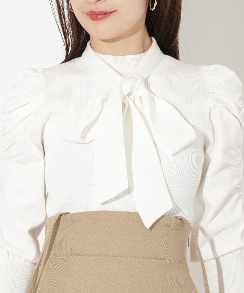 【セール】袖ギャザーボウタイ付きニットプルオーバー（ニット/セーター）｜And Couture（アンドクチュール） pattayablatt.com