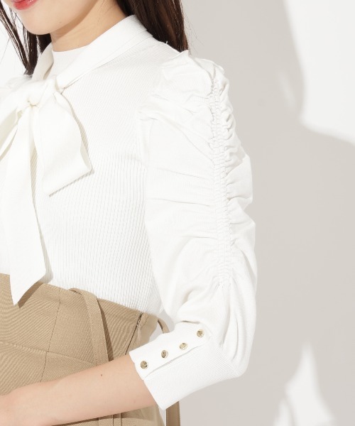 【セール】袖ギャザーボウタイ付きニットプルオーバー（ニット/セーター）｜And Couture（アンドクチュール） pattayablatt.com