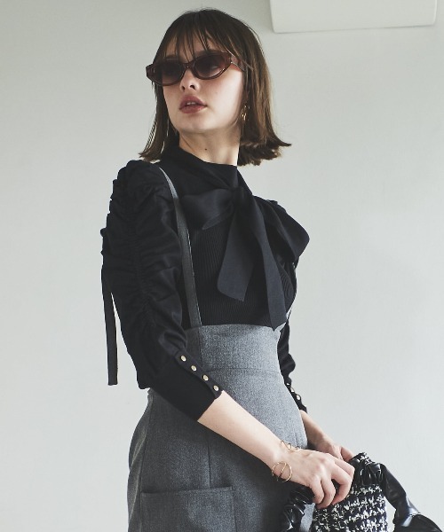 【セール】袖ギャザーボウタイ付きニットプルオーバー（ニット/セーター）｜And Couture（アンドクチュール） pattayablatt.com