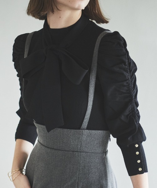 【セール】袖ギャザーボウタイ付きニットプルオーバー（ニット/セーター）｜And Couture（アンドクチュール） pattayablatt.com