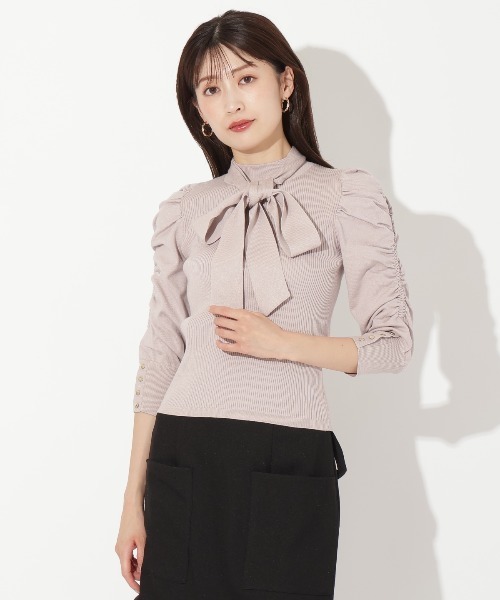 【セール】袖ギャザーボウタイ付きニットプルオーバー（ニット/セーター）｜And Couture（アンドクチュール） pattayablatt.com