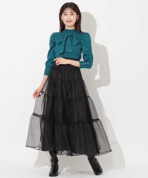 【セール】袖ギャザーボウタイ付きニットプルオーバー（ニット/セーター）｜And Couture（アンドクチュール） pattayablatt.com